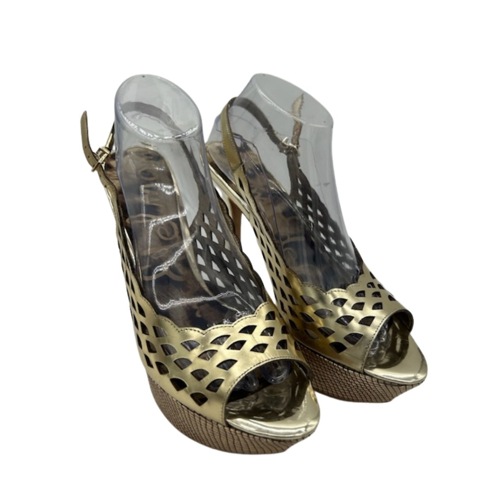 Sam Edelman Gold Leopard Platform Sandals Women's Size 9M‎ Laser Stiletto Heels